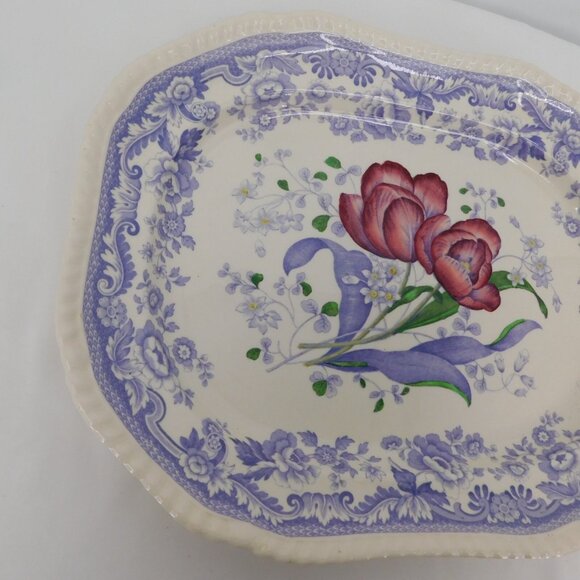 Spode Mayflower Fine China Old Backstamp 15" Oval Serving Platter England VTG - Picture 2 of 11